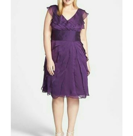 Adriann Papell Dress -Chiffon Tiered Purple - Picture 1 of 6